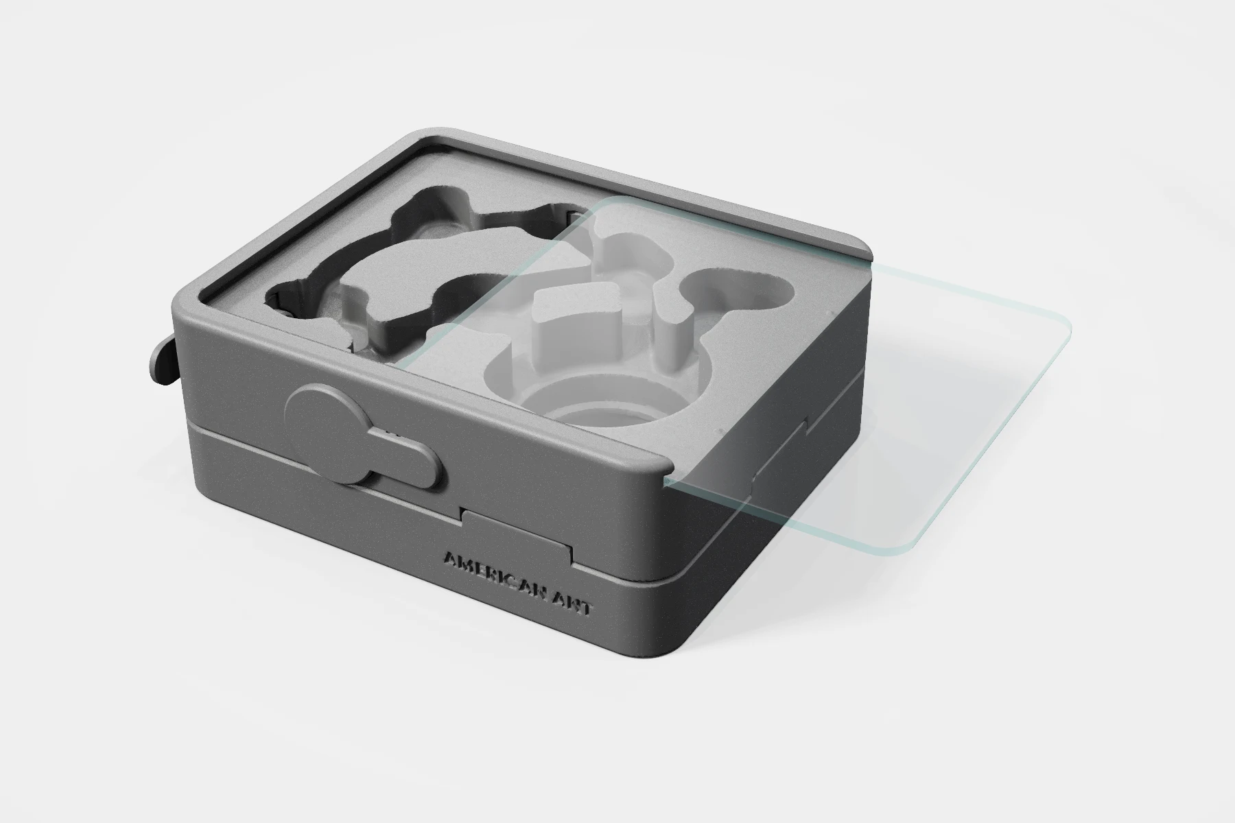 The Founder's clear acrylic sheet sliding out of its side channels