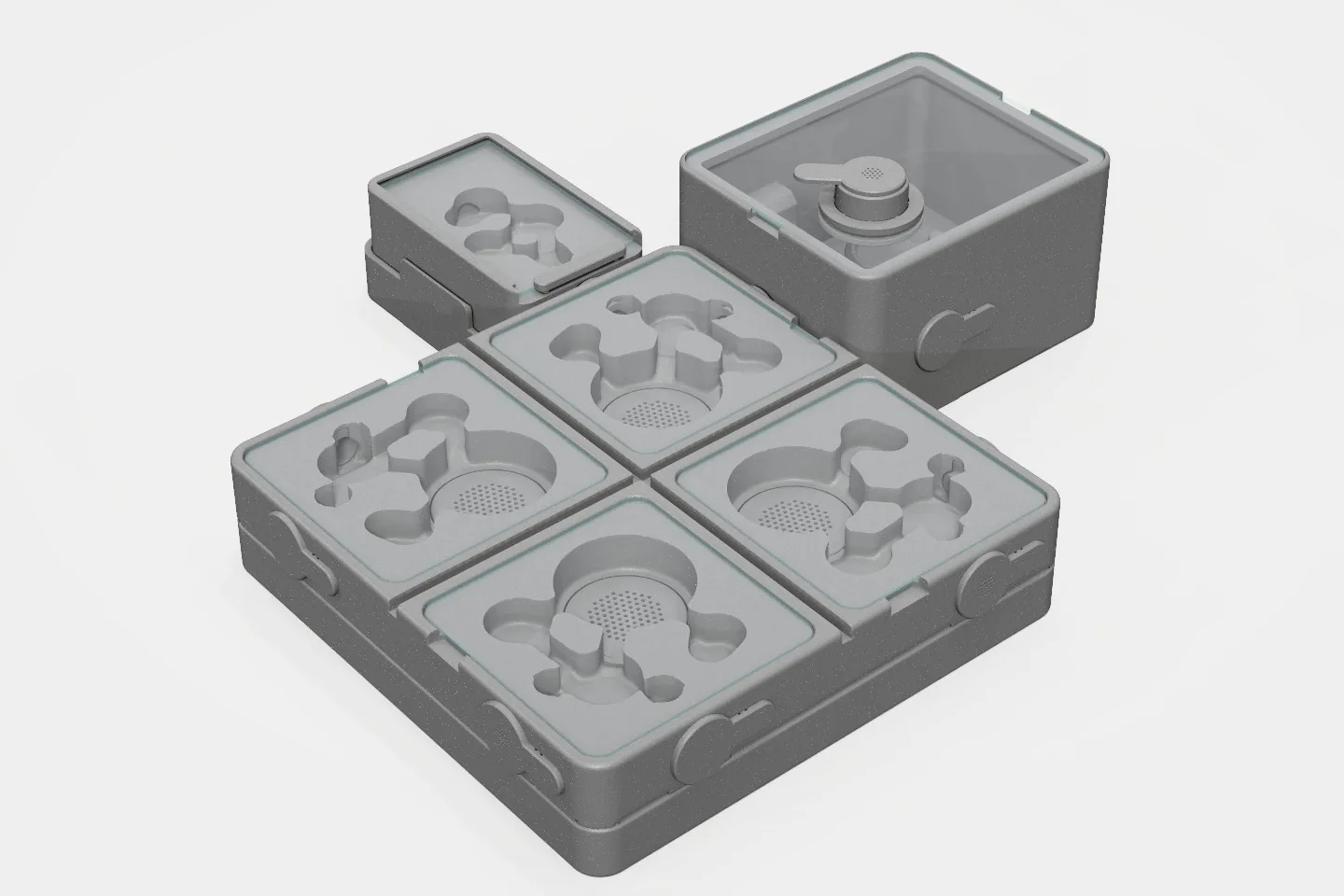 Four Corners with a Scout on a Riser and a Frontier S set up at one quadrant, the other three empty (sold separately)
