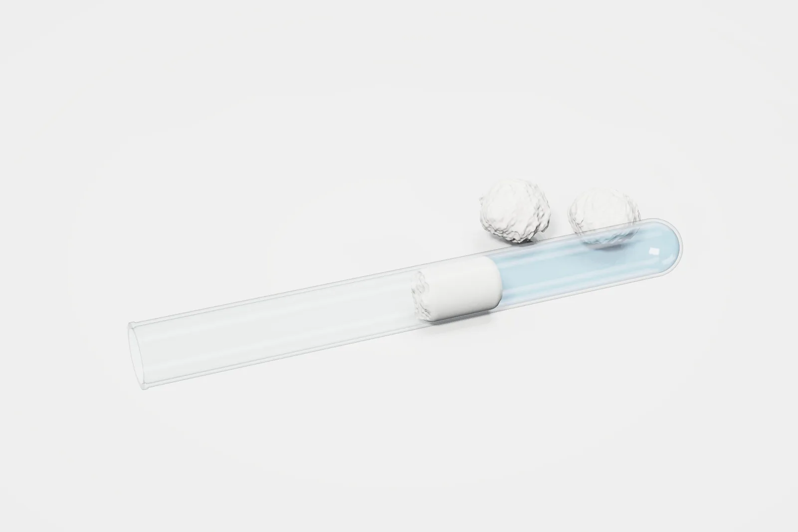 A 16 mm test tube filled with water behind a cotton plug